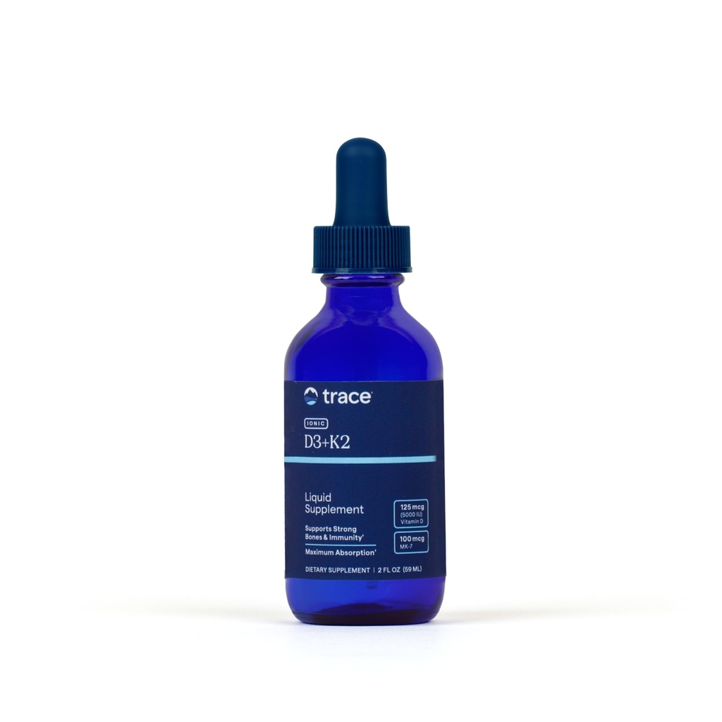 Trace Minerals Ionic D3+K2 - 骨と心臓の健康のための液体マルチビタミン - カルシウム吸収をサポート - 免疫システム補助 - ナチュラルサプリメント - 2 fl oz(296 人前)
