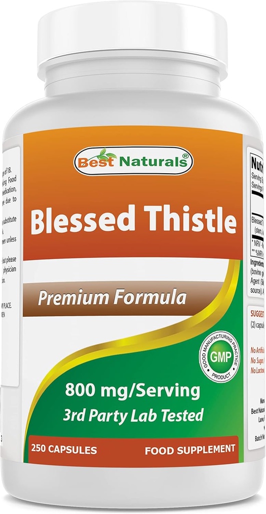 ベストナチュラルズBlessedThistle Breastfeeding授乳カプセル - 800mg /サービング - 250カウント
