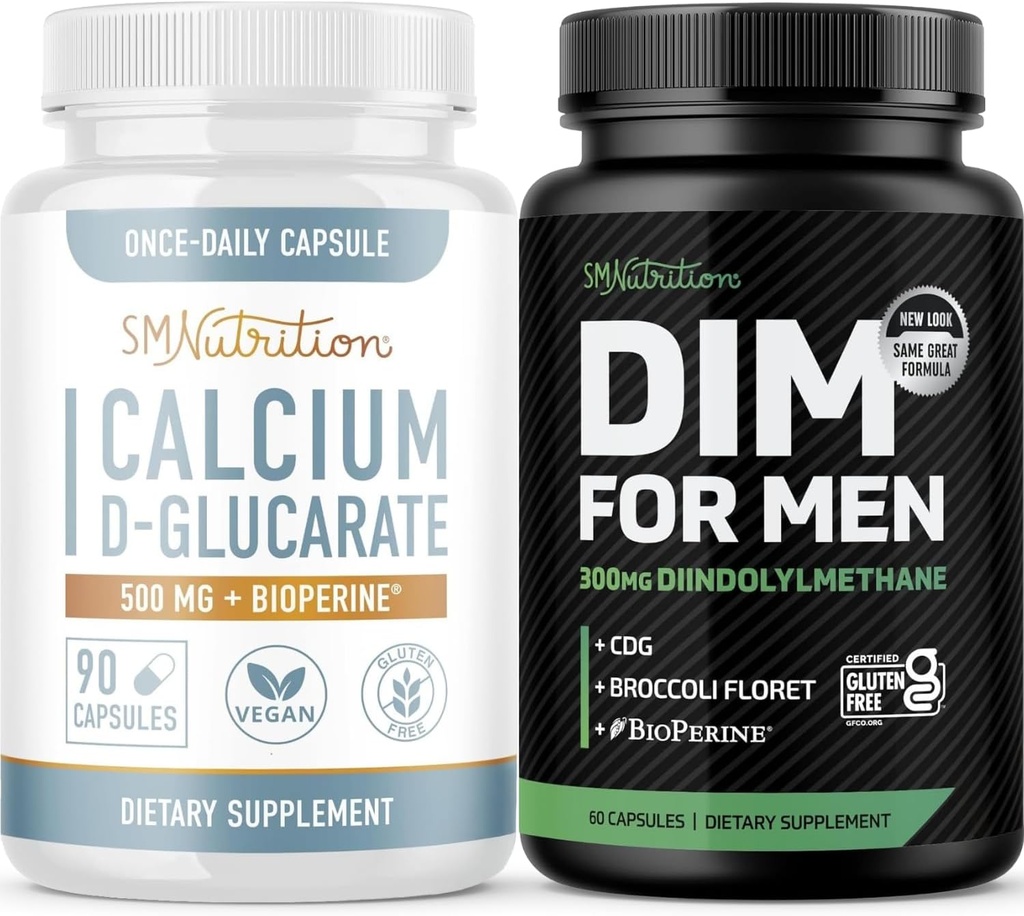 SMNutrition Men's DIM Supplement with Calcium D-Glucarate | Male Hormone Balancing Bundle with DIM Complex for Men (60 Servings) and Vegan Gluten Free Non-GMO CDG Supplement (90 Servings)