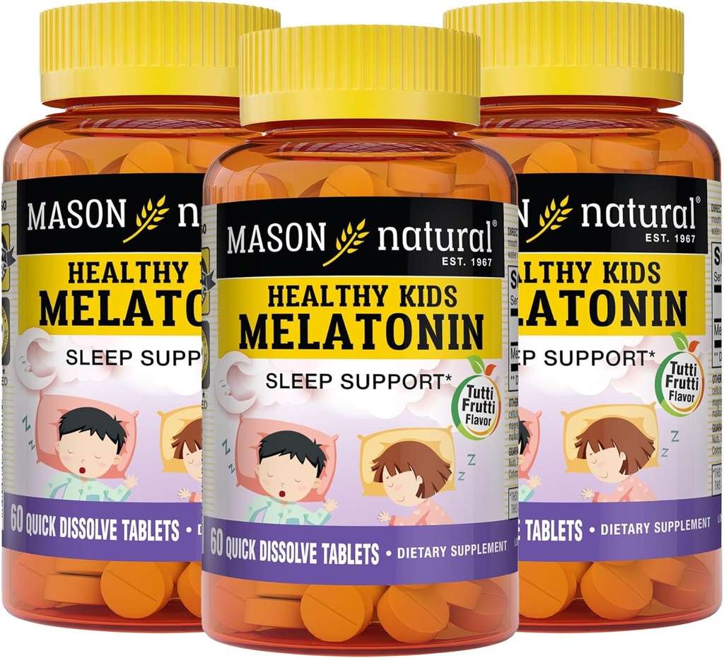 MASON NATURALヘルシーキッズメラトニン、子供のための、ヘルシーな睡眠、高速演技、フルーツ味付け、60クイック解体錠(パック3)