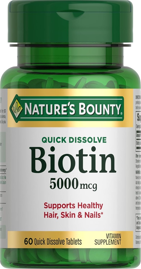 Nature's Bounty Biotin、細胞エネルギーおよび健康な毛、皮および釘、5000 mcg、60の速い分解のタブレットのためのMetabolismを支えて下さい