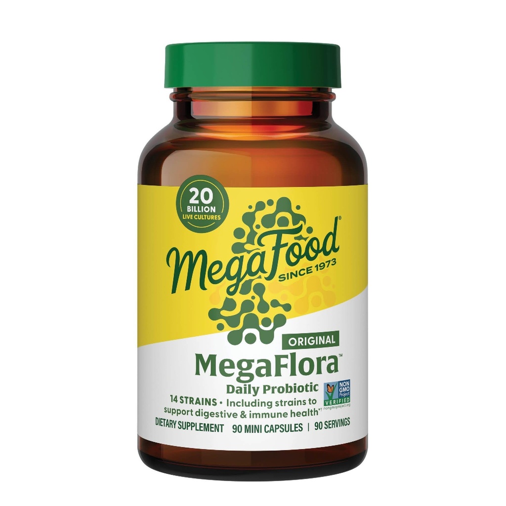 MegaFood MegaFlora Probiotic - 女性消化器の健康のためのプロバイオティクス - 免疫サポートサプリメント - 20 Billion CFU - 14 緊張 - 非GMO - ベジタリアン - 90 ミニカプセル(90 サービング)