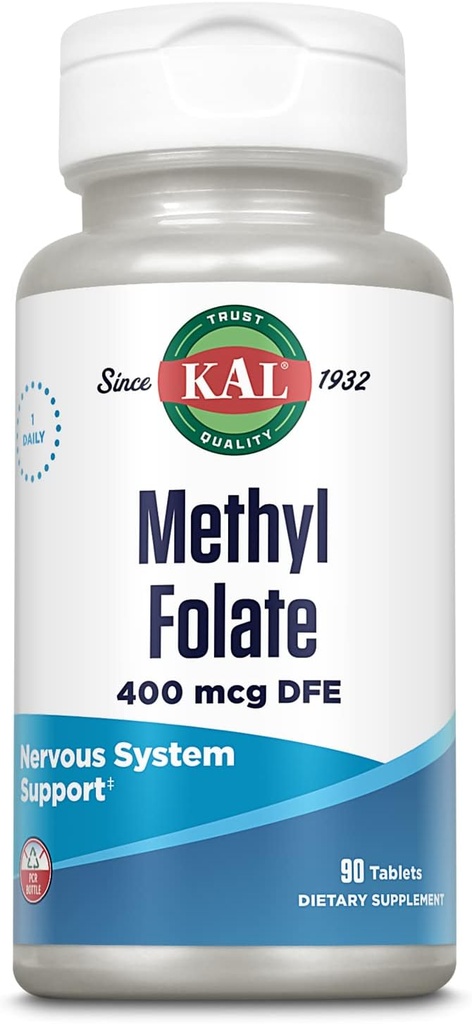 KALのメチルは400 mcg DFE、5-MTHF活動的な形態のビタミンB9の葉酸の補足、中心の健康、Prenatal、気分および頭脳サポート、速い分解ActivTab、60日の保証、90のサービング、90のタブレットを Folate