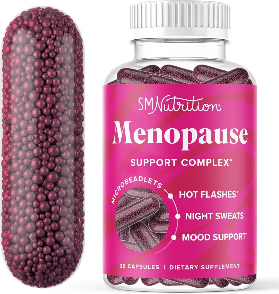 Menopause Vitamins Beadlets with Black Cohosh, Red Clover & More | Hot Flashes, Night Sweats & Mood Support | Menopause Supplements for Women with Dong Quai, Chaste Tree Berry & DIM | Non-GMO 30ct