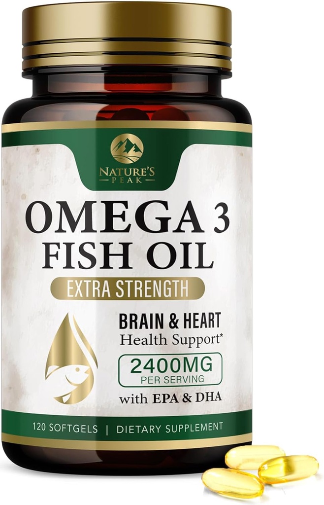 Omega 3 魚油の丸薬 2400mg - トリプル強度オメガ 3 魚油サプリメント - ベスト EPA & DHA 脂肪酸 脳の健康サポート、自然のオメガ3 サプリメント、60 日供給 - 120 ソフトゲル