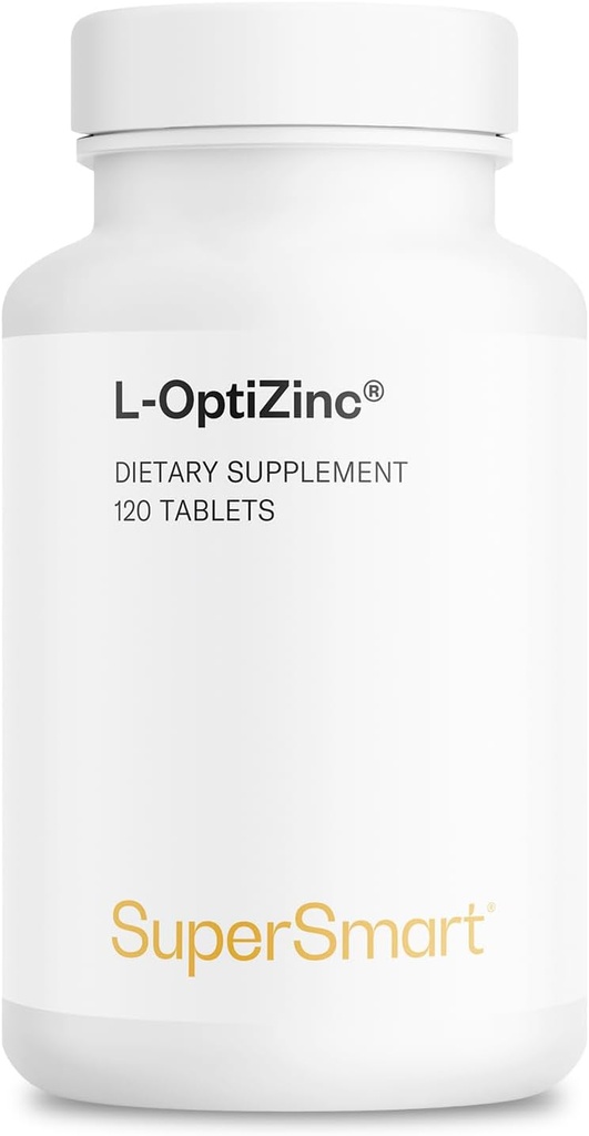 SuperSmart - 1日あたりL-OptiZinc 30mg(特許取得済み&高バイオ利用可能) - 亜鉛メチオニンサプリメント - 天然甘味料 | 非GMO&グルテンフリー - 120錠