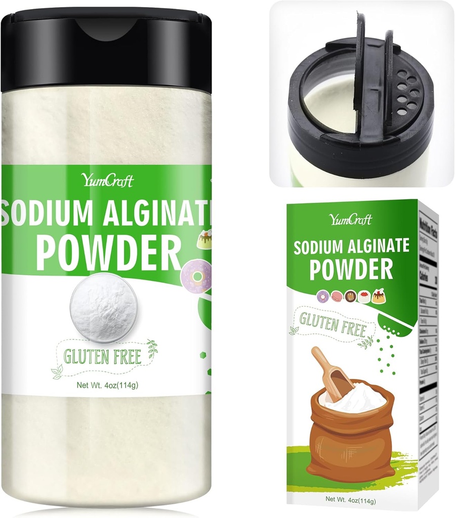 Sodium Alginate Powder - 4oz Pure Sodium Alginate Food Grade Thickener Powder, Natural Gelling Agent for Desserts, Caviar Spheres Making, Ice Cream, Meatloaves, Vegan Stabilizer for Baking, Thickening