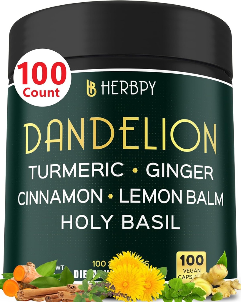 消化管、心臓の健康及び免疫のためのDandelionの根の補足7500mg 6in1 - ジンジャー、Turmeric Curcumin、Ceylonのシナモン、レモン バルム及び聖バジル- 100 Dandelionのカプセルと混合される
