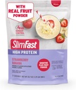 SlimFastの高い蛋白質のスムージーの組合せはフルーツの粉、高い蛋白質の食事の取り替えの粉、繊維、ビタミンC、21のサービング、1.29ポンド、いちごのバナナ(包装の5月Vary)を食事します