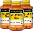 MASON NATURAL メラトニン5mgとB6とカルシウム - ナチュラルスリープエイド、ヘルシーな睡眠と休息をサポート、60錠(3パック)