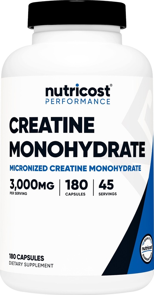 Nutricost Creatine Monohydrate 3,000mg、180カプセル(カプセルごとの750mg) -グルテンフリー、非GMO