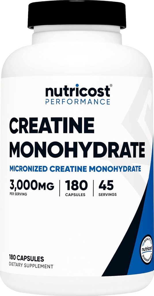 Nutricost Creatine Monohydrate 3,000mg, 180 Capsules (750mg Per Capsule) - Gluten Free, Non-GMO