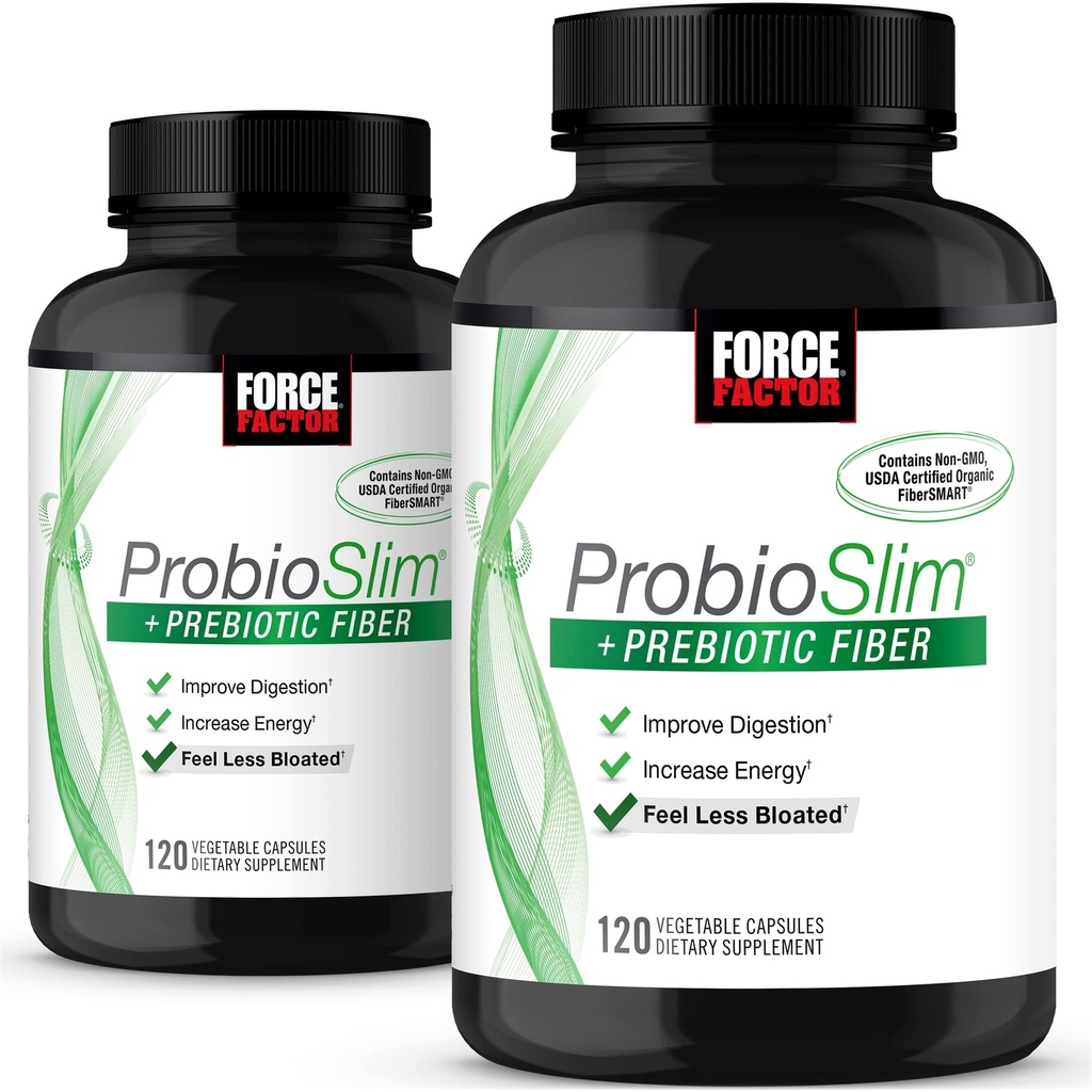 力率 ProbioSlim + プレバイオティック ファイバ, 女性と男性のための代謝ブースター, 消化の健康サポート, 緑茶エキスとサイリウム ヒュースク ファイバ, 120 カウント (パック 2)