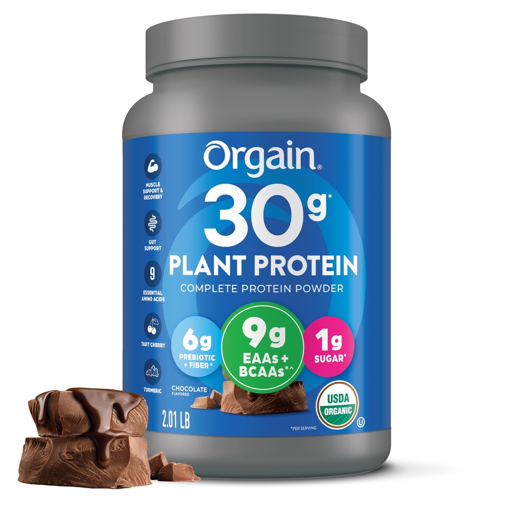 Orgainオーガニック30gビーガンプロテインパウダー、チョコレート9g EAA + BCAAs、植物タンパク質、6gプレバイオティクス+繊維、1g砂糖、プレワークアウト、筋肉サポート+回復 - 2.01lb(パッケージ5月Vary)