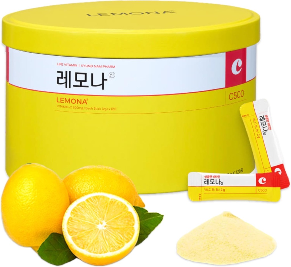 LEMONAの公式のビタミンCの粉500mgの韓国は免疫サポートB6、B2、オンザ・ゴーのパケットのビタミンの健康な生活を補います、毎日のエネルギーブーストの韓国の食糧軽食のレモンを取ること容易(120Sticks)