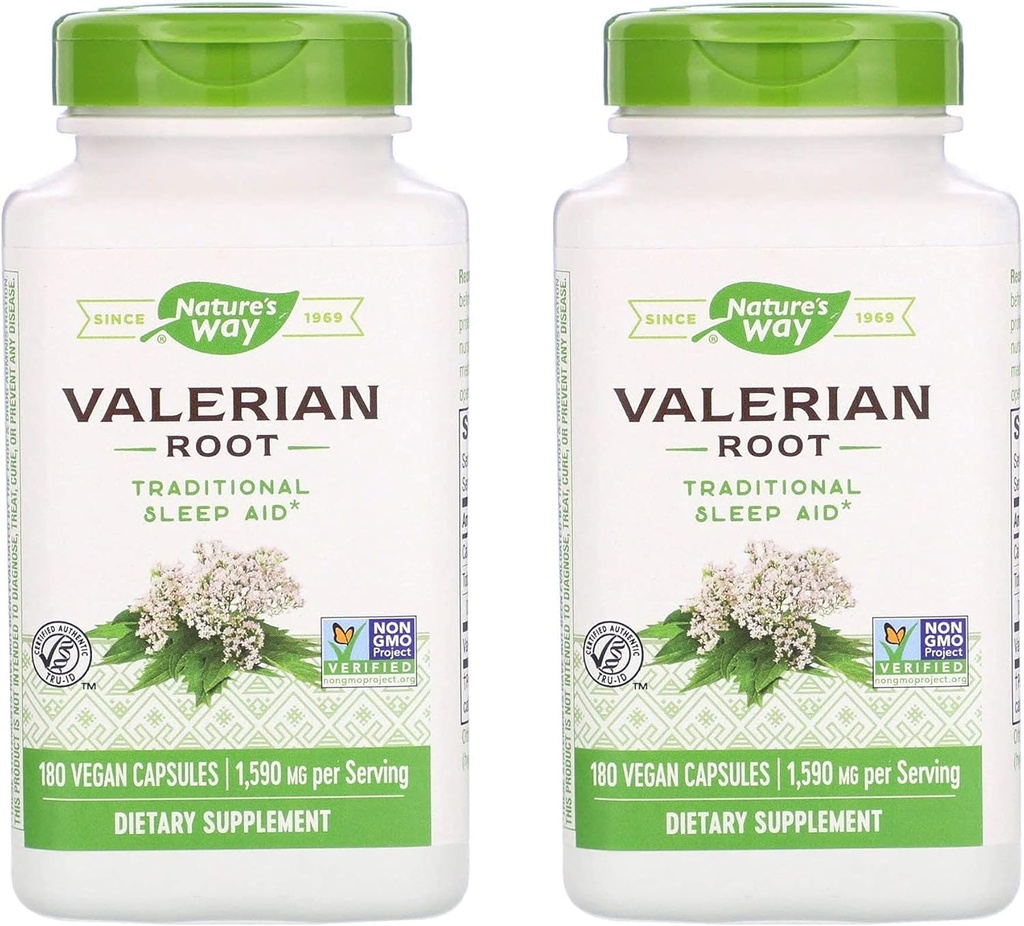 Nature's Way Valerian Root 1,590ミリグラムの伝統的な睡眠補助食品として(180ビーガンカプセル) パック2