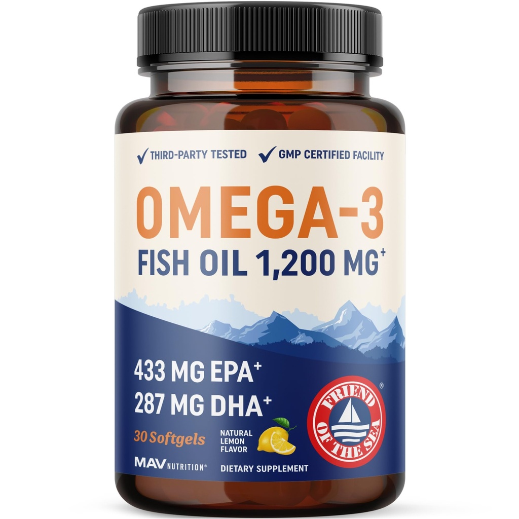 トリプル強度オメガ3フィッシュオイル1200mg | EPA&DHA | ワイルドキャッチ、持続的に供給オメガ3脂肪酸 | プレミアムバープレスフィッシュオイルサプリメント | 非GMO、サードパーティ製テスト済み | 30 Softgels