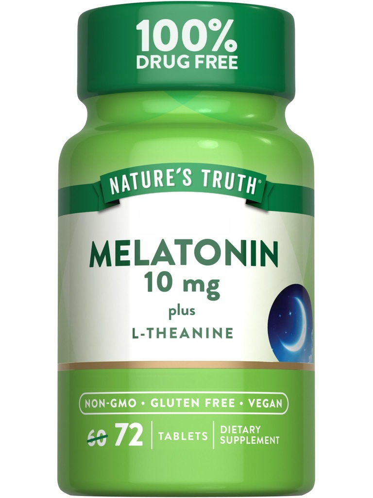 Nature's Truth Melatonin 10 mg + L-Theanine | 72錠 | 最大強度 | 完全菜食主義者、非GMOおよびグルテンフリーサプリメント