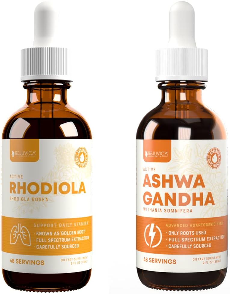 Rejuvica 健康活動的な Rhodiola + 活動的な Ashwagandha - サポート エネルギー + ストレス - よりよい吸収のための液体配達 - Rhodiola の根及び Ashwagandha の根