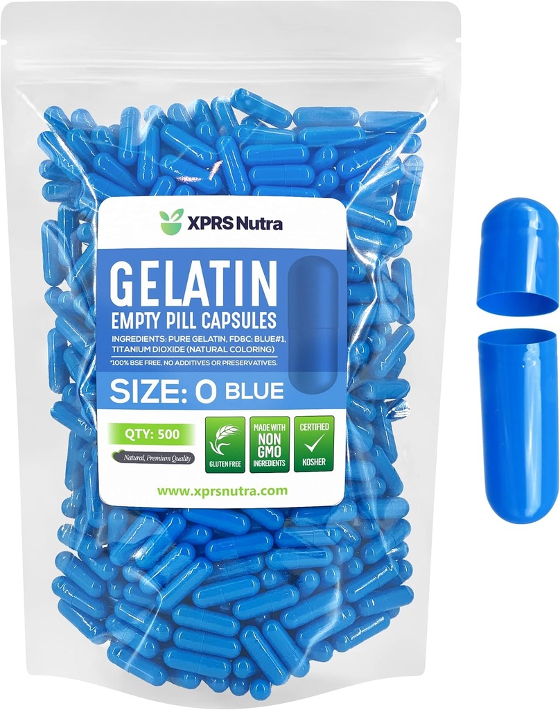 XPRSのNutraのサイズ0の空のカプセル- 500の計算の空のゼラチンのカプセル-Pills DIYのカプセルの詰物-Do-It-Yourselfの補足のための純粋な牛のゲルの帽子(青)