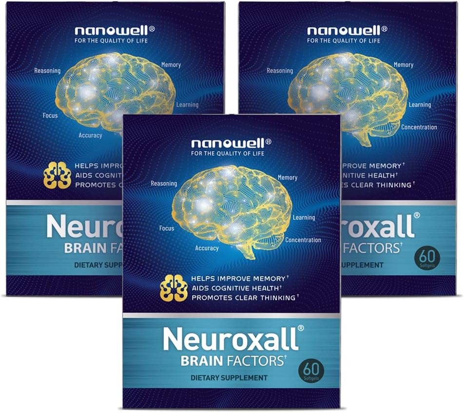 NANOWELLのNeuroxallの高められた認知機能および精神的な明快さ、アスタキサンチン、イチョウのBilobaのエキス、酸化防止剤- 60のSoftgels X 3か月(180の計算)のための3箱