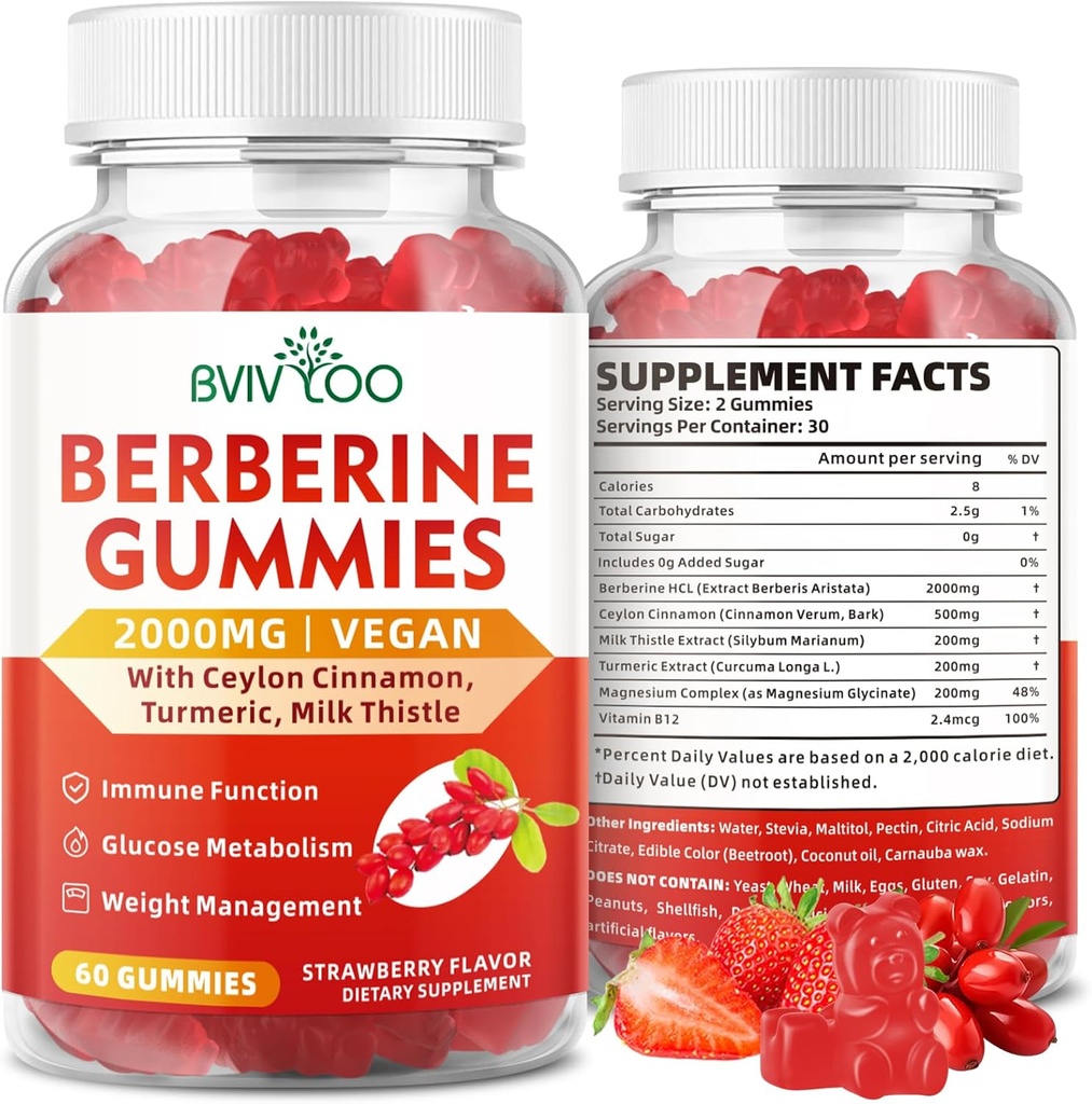 Berberine Gummies、Sugarは2000mgの高効力のBerberine HCIの補足、プラスのCeylon Cinnamon、女性及び人の免疫システム及びMetabolismサポートのためのミルクの牛- 60のガミーを解放します