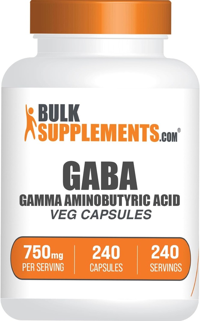 BulkSupplements.com Gamma Aminobutyric Acid Capsules - GABA Supplement, GABA 750mg - Vegan & Gluten Free, 1 Capsule per Serving, 240 Count (Pack of 1)
