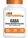 BulkSupplements.com Gamma Aminobutyric 酸カプセル - GABA サプリメント, GABA 750mg - ビーガン & グルテンフリー, 1 便あたりのカプセル, 240 カウント (パック 1)