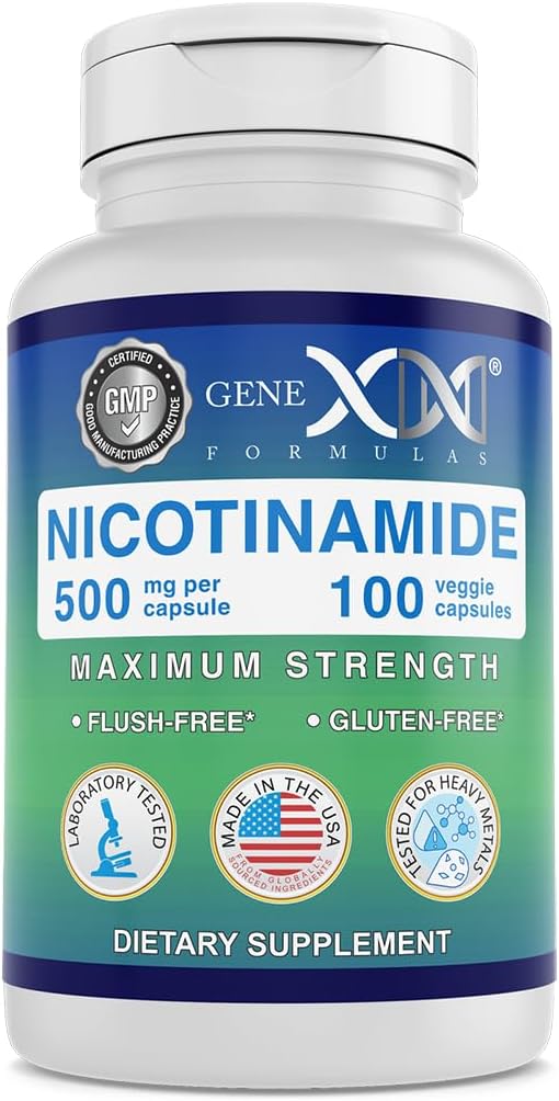 Genex Formulas - Nicotinamide 500mg Vitamin B3 Flush Free Niacin Capsules for Healthy Skin - Niacinamide Supplement Pills Help Produce Keratin & Support Skin Cell Health & Energy - (100 Capsules)