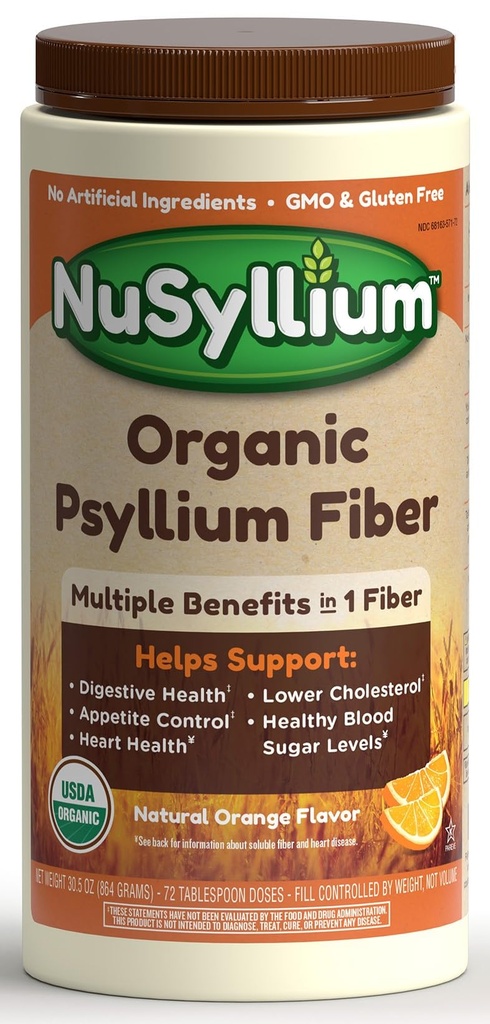 NuSylliumのPsylliumの殻の粉、USDAの有機性、30.5 Ozのブラウンの砂糖、助けの消化器の健康*の自然なオレンジ、72のサービング