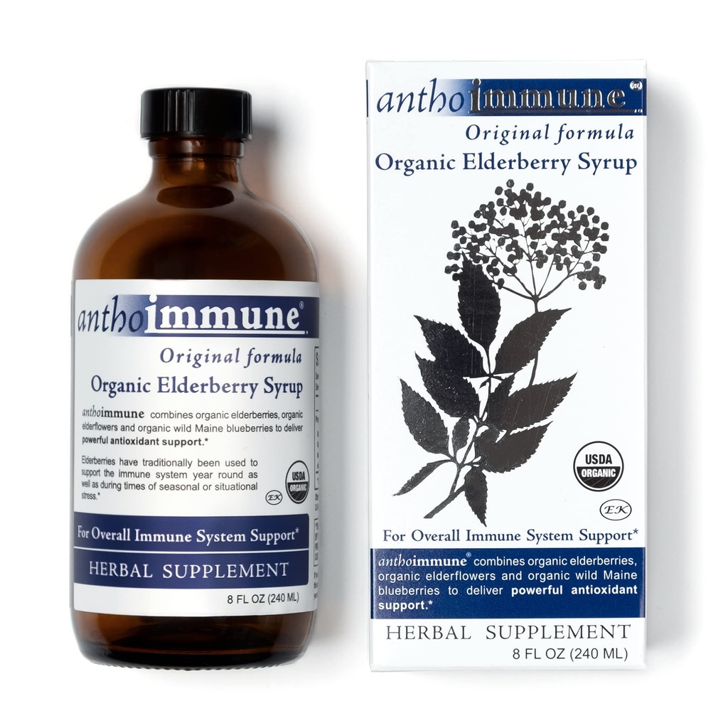 オーガニックエルダーベリーシロップ - Anthoimmune - 大人と子供のための免疫サポートサプリメント - USDA Organic、超プレミアムブラックエルダーベリーフォーミュラ(8 oz) 48 サービング