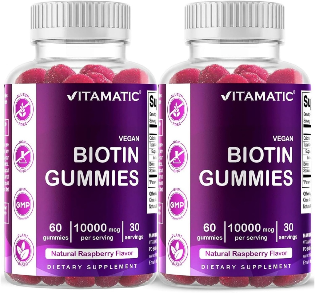 ビタマティック ビオチングミー より強い髪、肌、爪のための10,000 mcg - 60 ビーガングミー - また、コールされたビタミンB7 (2 ボトル)