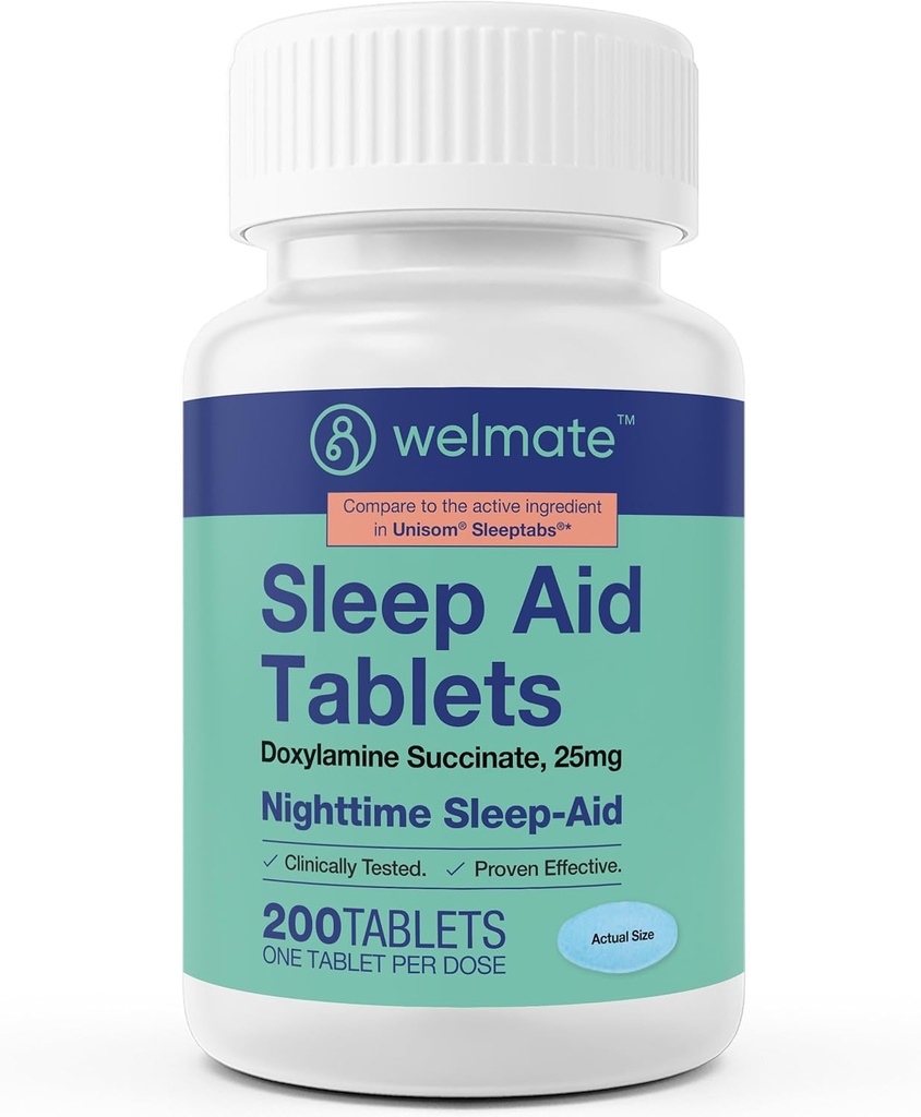 WELMATE - 夜間睡眠補助金 - Doxylamineの琥珀酸塩25のmg - 成人及び子供のための12 + - 200のタブレット