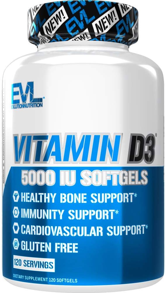 Evlution栄養ビタミンD3、5000 IUの高い効力、骨および接合箇所サポート免疫システム健康、非GMOおよびグルテンフリーの価値サイズ(120のサービング)