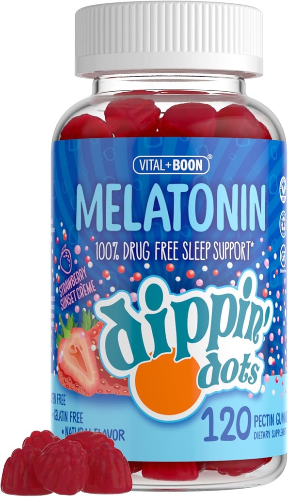 Dippin' Dots - Melatoninスリープサポートグミー(120カウント) イチゴサンセットクレム味の咀嚼 | 子供と大人のためのギーミースリープサプリメントごとの2.5mg | より高速で長持ちする睡眠のためのサプリメント