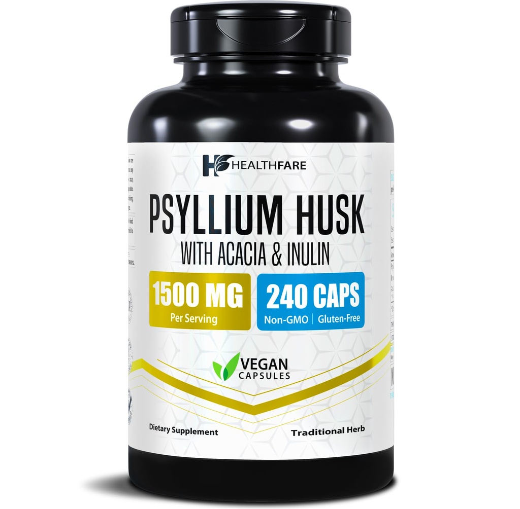 ヘルスファレ・ピシリウム・ハスク・ファイバ 1500mg | 240 ビーガンカプセル | 余分な強度繊維の補足 | 消化器の健康を支えて下さい | 非GMOのグルテンフリー | アメリカ製