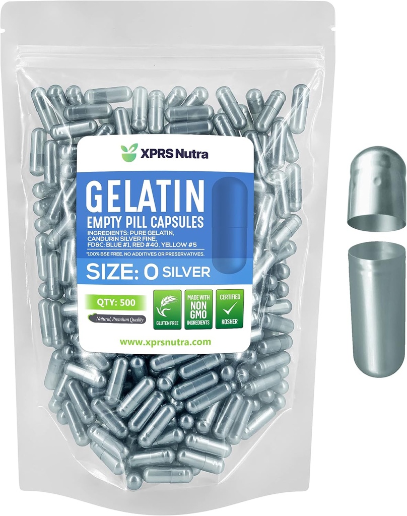 XPRSのNutraのサイズ0の空のカプセル- 500の計算の空のゼラチンのカプセル-Pills DIYのカプセルの詰物-Do-It-Yourselfの補足のための純粋な牛のゲルの帽子(銀)