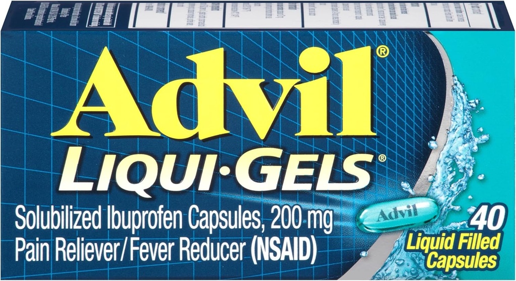 Advil Liqui-Gelsの痛みのRelieverおよびファーバーの減力剤、頭痛、腰痛、月経の痛みおよび接合箇所の痛みの救助のためのIbuprofen 200mgの大人のための痛みの薬- 40の液体はカプセルを満たしました