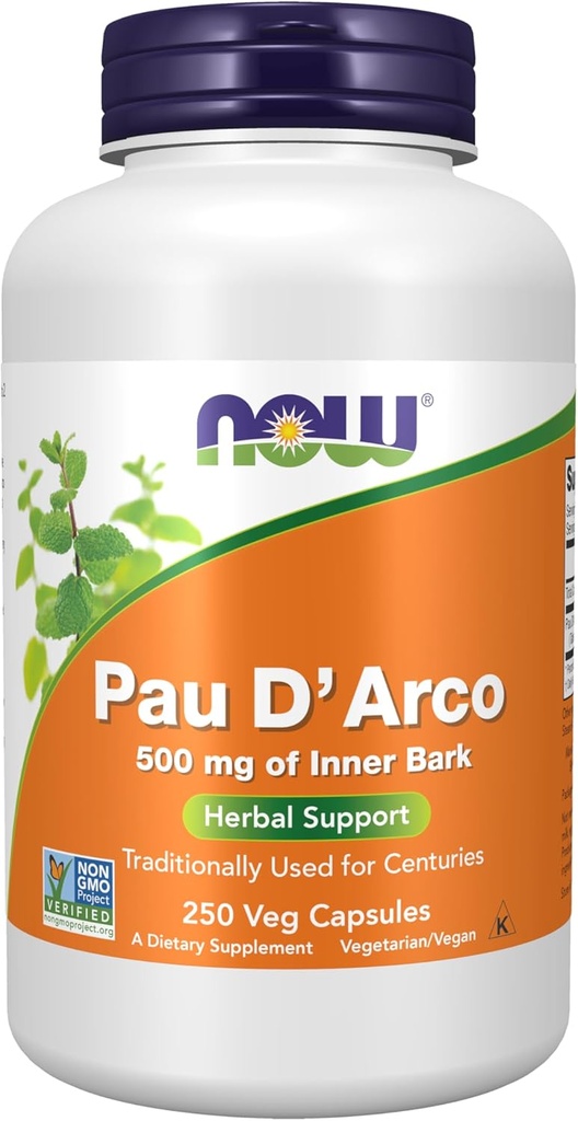 NOW Supplements, Pau D'Arco (Tabebuia heptaphylla) 500 mg, Herbal Support, 250 Veg Capsules