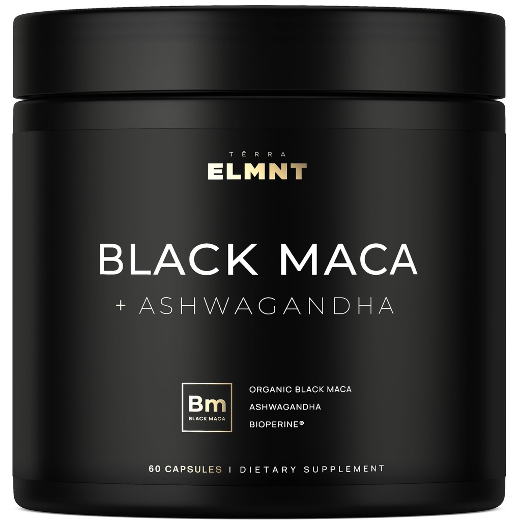 ELMNT 40,000mg 40xの強さの有機性黒のマカの根w. Ashwagandha - #1人の補足のための最も高い効力の黒のマカの根カプセル40:1のエキス-100%の純粋なマカのマカの粉の丸薬のゼラチン化