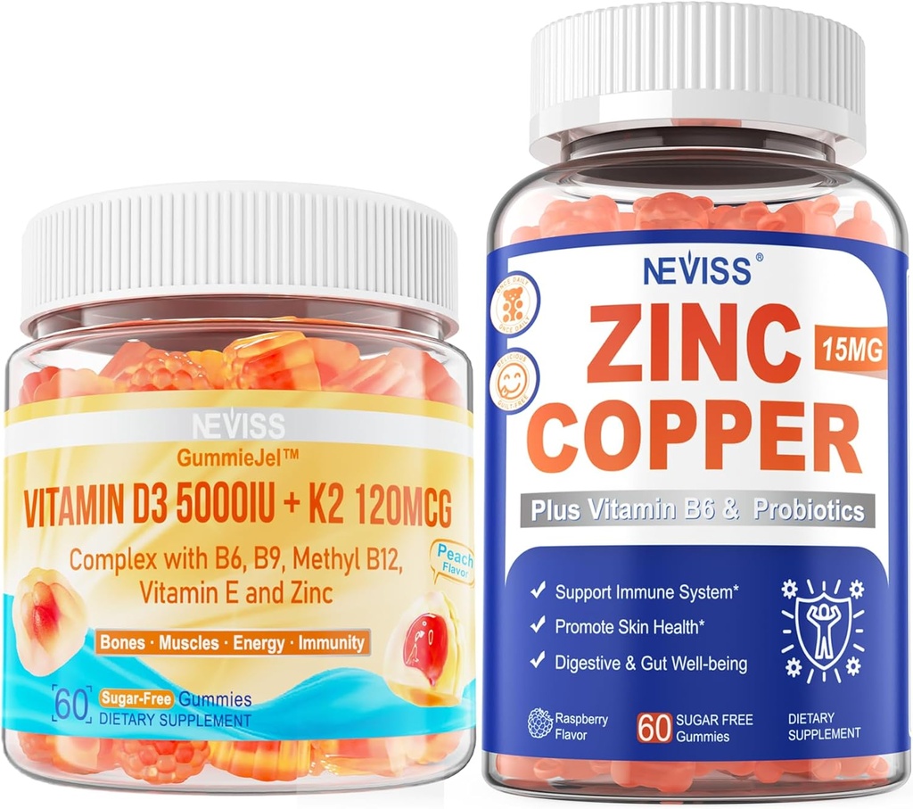 NEVISSのビタミンD3 5000IU + K2 (MK-7) 120mcg+ 亜鉛銅のグミー