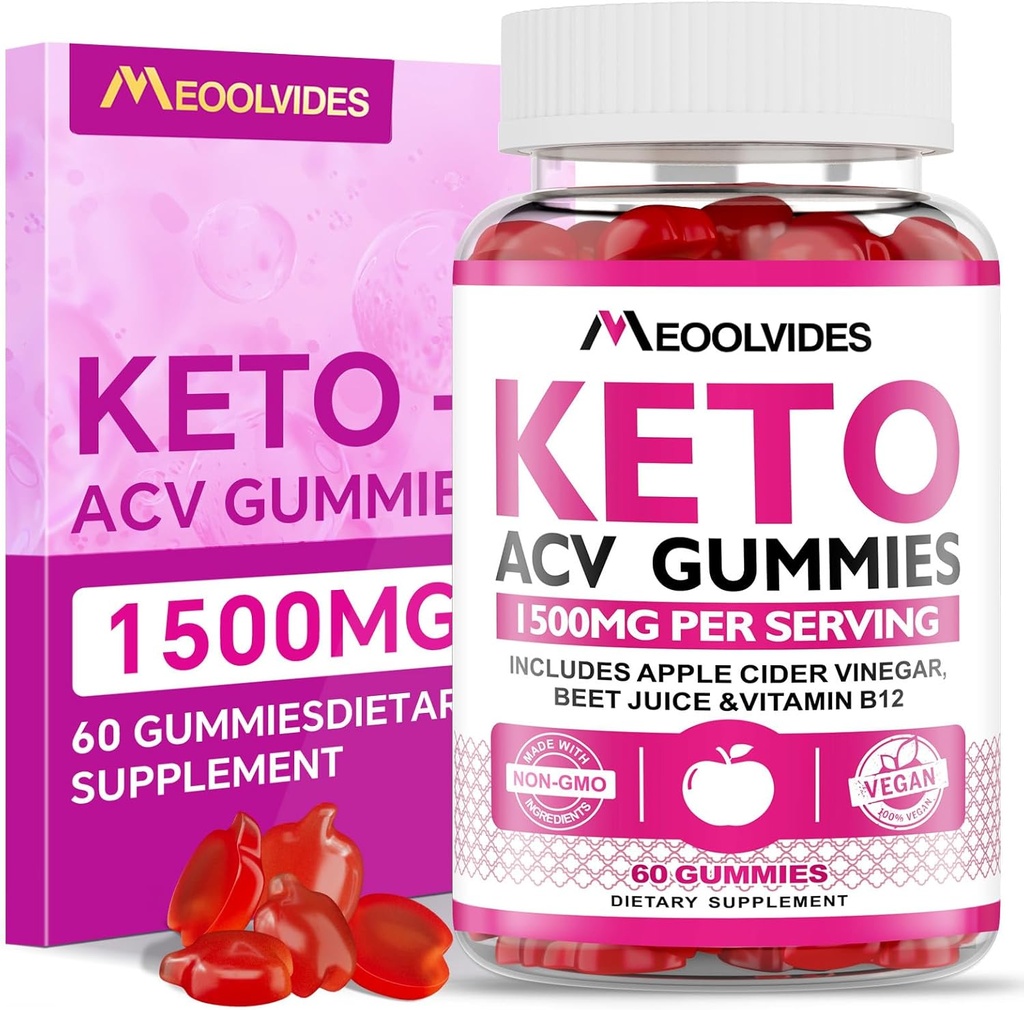 Keto ACVグミー - B6&B12、ビーガン、ゼラチンフリー、ケトサポート、デトックスクレンジング、非GMO、男性&女性用、60カウント