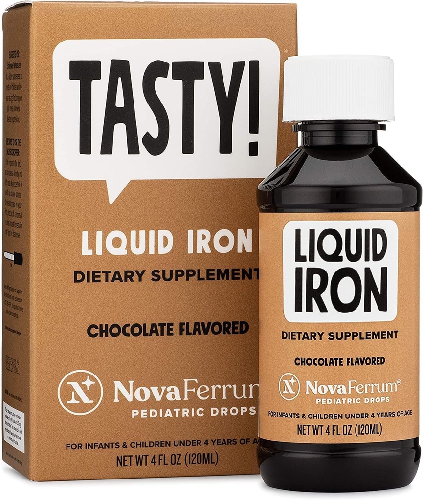 NovaFerrum Tasty | 小児科の低下 乳液鉄サプリメント 乳幼児・乳幼児 | 1mLあたりの鉄の15mg | 年齢 4歳未満 | グルテンフリー | 砂糖無料 | チョコレート味付け | 120 食