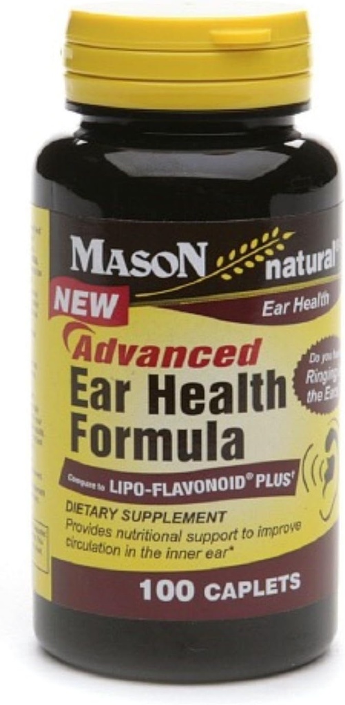 Mason Natural Advance Ear Health Formula Bioflavonoids Plus 100 Caplets per Bottle Pack of 3 Total 300 Caplets