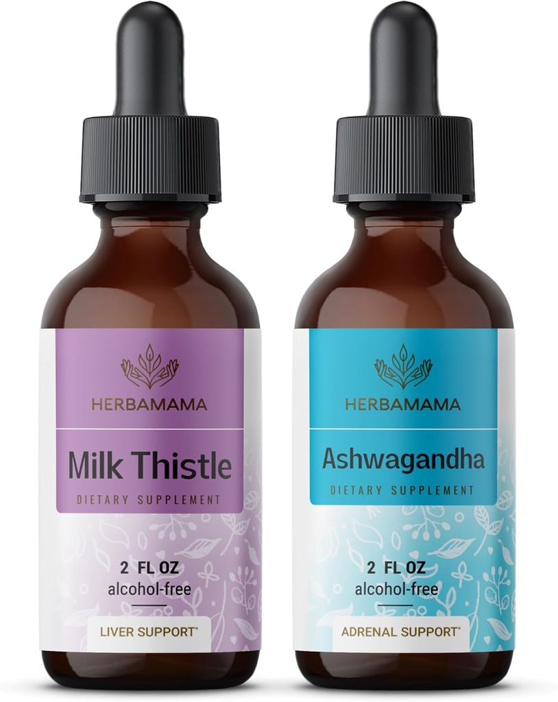 HERBAMAMAの草の液体の低下のキット - ミルクの本質のエキスの束及びAshwagandhaの根管2のflのoz - ビーガン、非GMO、砂糖及びアルコールフリー - 2のパック