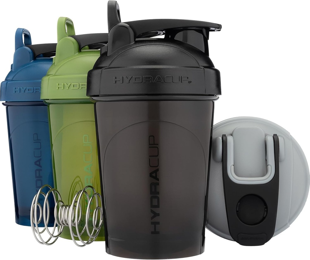 Hydra Cup ProFlow Shaker Bottles | Protein Shaker Cups with Whisk Ball, Leak-Proof Lid, Hidden Carry Handle | BPA-Free Gym Mixer for Protein Powder, Mixing Supplements (4 Pack with Regular Whisk)