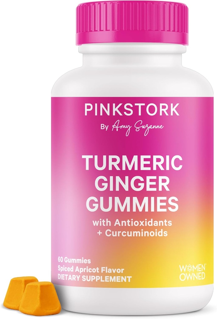 Pink Stork Turmeric Ginger Gummies – Gut & Digestive Support for Women – Anti Bloating Supplement with Antioxidants – Spiced Apricot Flavor, 60 Vegan Gummies