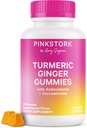 Pink Stork Turmeric Ginger Gummies – Gut & Digestive Support for Women – Anti Bloating Supplement with Antioxidants – Spiced Apricot Flavor, 60 Vegan Gummies