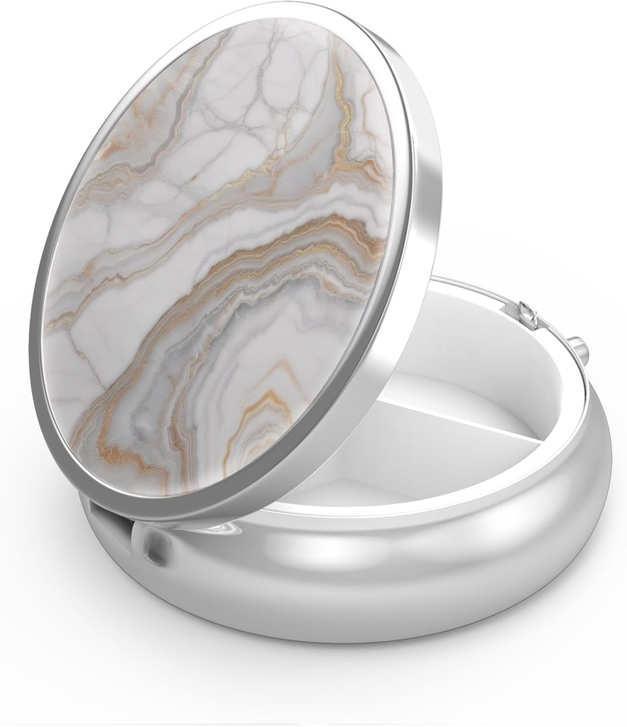 丸薬箱3のコンパートメントの小さい丸薬の箱、ポケットのために携帯用かPurseの丸薬のオルガナイザーの丸薬のホールダーはビタミン、薬、魚油および補足を(灰色の大理石の金)握ります