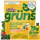 Gruns 子供のためのマルチビタミン, スーパーグリーングミ, スーパーフードグミイラベア 20 + ビタミン & ミネラル, スピルリナ, クロレラ, 消化の健康のためのプレバイオティクス繊維, 適応物質サプリメント, 28 日の供給